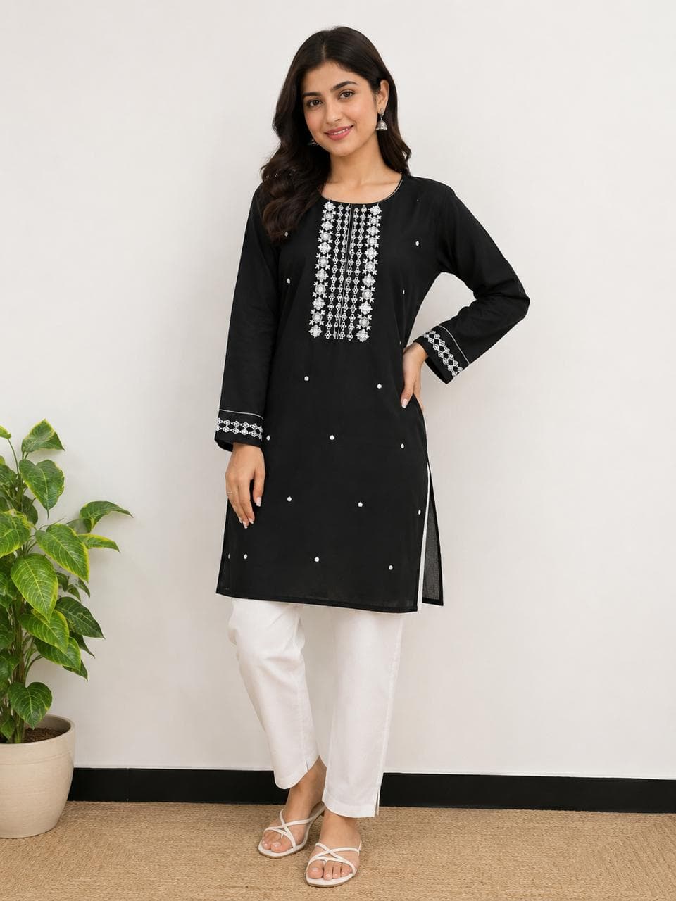 Embroidered Kurti & Trouser – Black